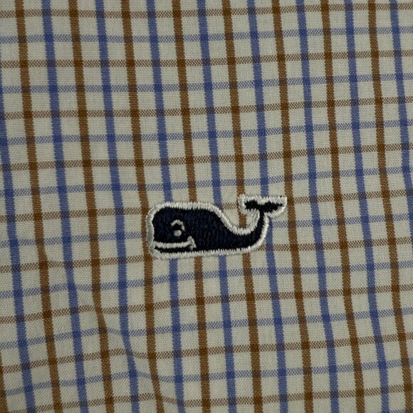 Vineyard Vines Cotton Long Sleeve Button Up Shirt Men Blue Brown Slim Fit Whale - Picture 11 of 12